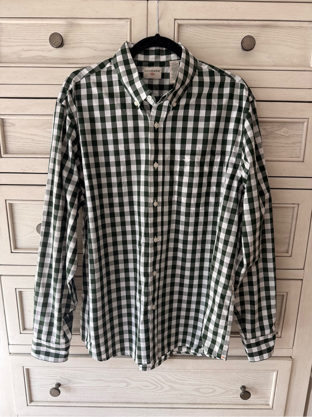 Dockers Long Sleeves Green and White Gingham check Pattern Button-Down Shirt